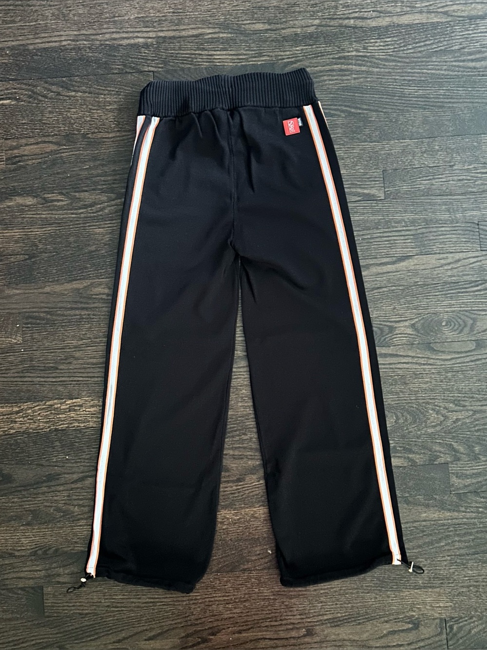 P.E Nation Black Sweatpants Track Pants Orange & White Stripes Small Wide Leg